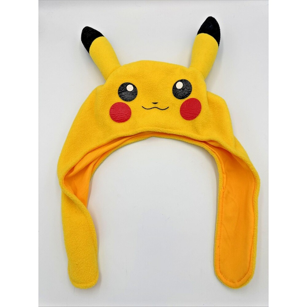 Pokemon Pikachu Fleece Ear Flap Hat Beanie Cosplay Winter Cap One Size EUC